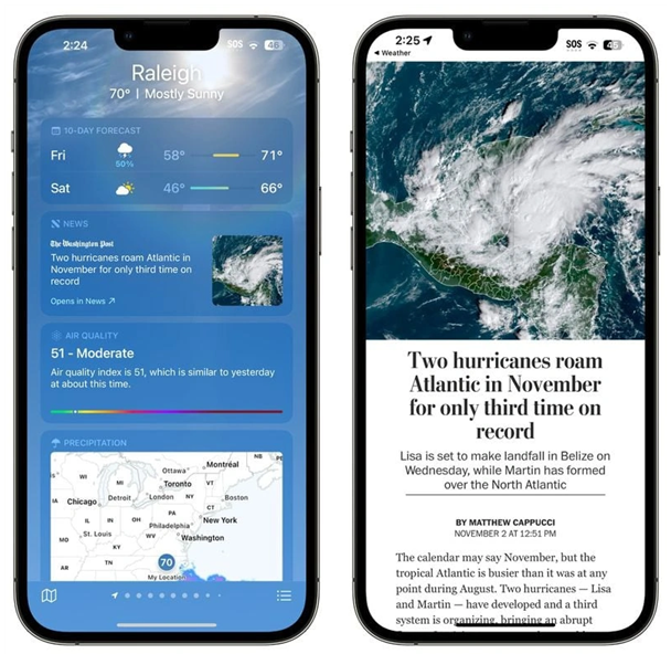 道真苹果14维修分享iPhone 14手机如何看天气时顺带看新闻 