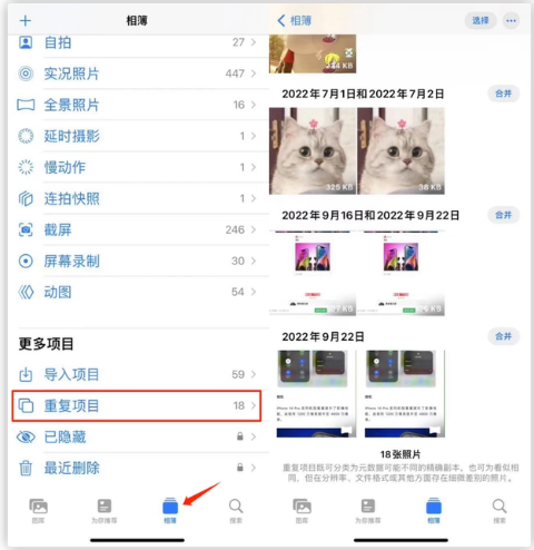道真苹果手机维修分享iOS 16 中相册重复项目功能使用方法 